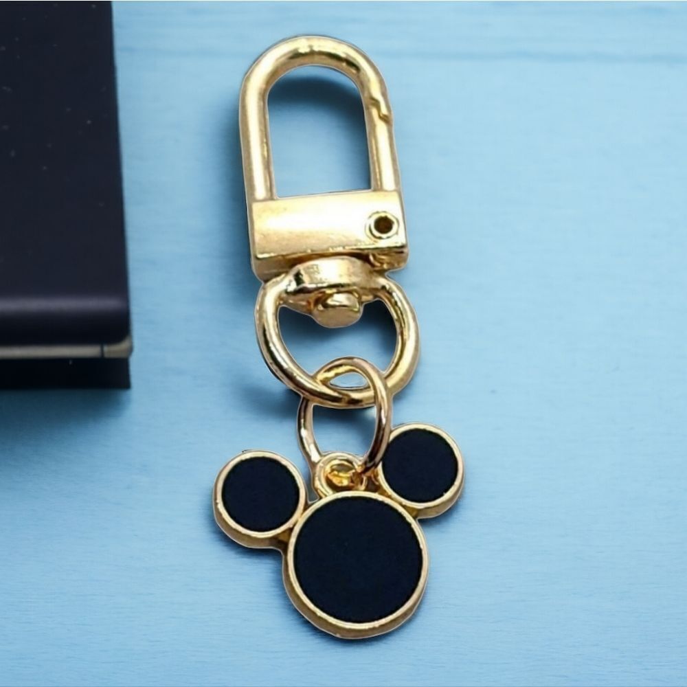 Black Mickey Ears Gold Keychain Disney Inspired Mouse Head Key Ring Purse Clip